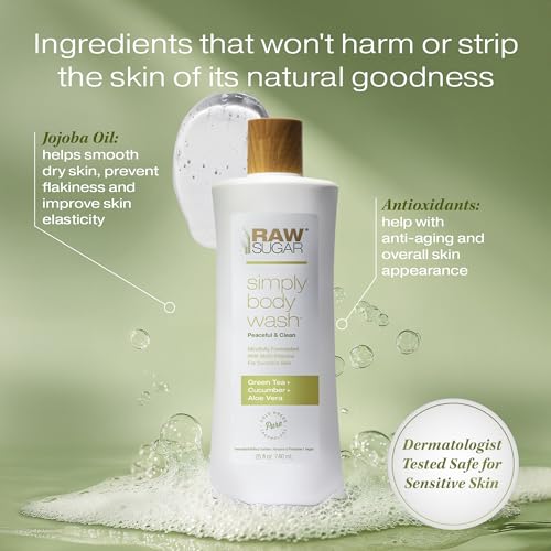 Best Antibacterial Hand Soap for Sensitive Skin: 12 Gentle Yet Effective Options for Seniors 15 RAW SUGAR Sensitive Skin Simply Body Wash - Green Tea + Cucumber + Aloe Vera, Moisturizing & Brightening Bath & Shower Gel, Sulfate-Free, Paraben-Free & Vegan (Pack of 3)