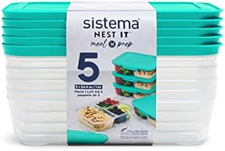 Sistema NEST IT Meal Prep Containers | 1.9 L | Airtight Food Storage Containers with Compartments & Lids | BPA-Free | Recyclable with TerraCycle® | Green | 5 Count