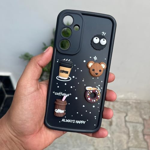 Image of Outlouders Back Cover for Samsung Galaxy S23 Fe 5G | Cute Fun Cartoon 3D Bear Silicone | Full Body Protection Bumper Case (Black)