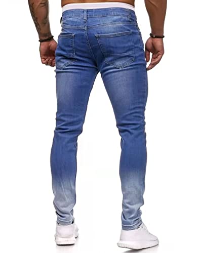 Hungson Men's Stretchy Ripped Skinny Biker Jeans Taped Slim Fit Denim Pants #TOP2