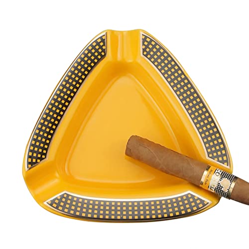 Cigar Ashtray Triangle - Large Outdoor Cigar Ashtray for Patio/Outside/Indoor (Yellow)