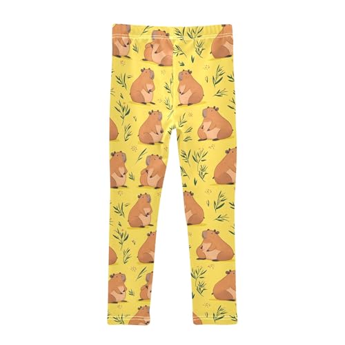 Cartoon Capybaras Grass Yellow Girls Leggings Athletic Pants Tights Stretch Bottom2