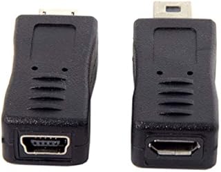 CY 2pcs Mini USB Male to Micro USB 5pin Female & Mini Female to Micro Male Extension Adapter Black Color 