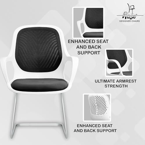 Image of ROSE Zaria | 3 Years Brand Warranty | Ergonomic mesh mid-Back Office Chair, Perfect for Study, Work from Home, revolving, Rolling Computer Desk Chair (White & Black, Visitor)