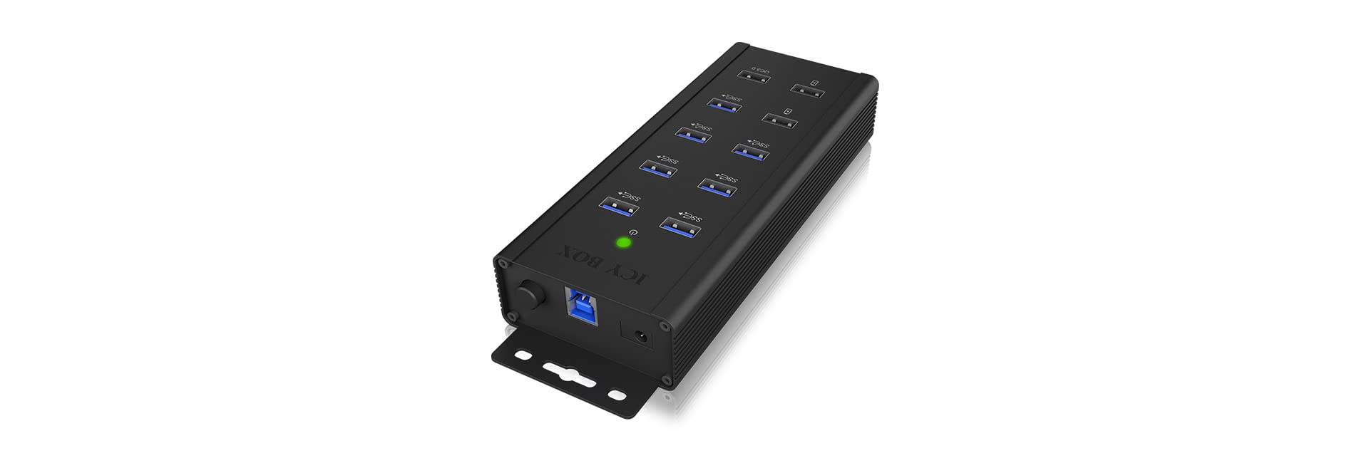 ICY BOX IB-HUB1703-QC3 - Concentrador de 7 Puertos USB 3.0 Activo con Fuente de alimentación (12 V/5 A), 3 Puertos de Carga, Montaje en Pared, Quick Charge 3.0, Aluminio, IB-HUB1703-QC3