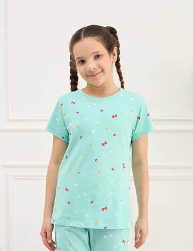 Image of Amazon Brand - Symbol Girls 100% Cotton Night Suit Set |Half Sleeves T-Shirt & Pajama Set | Age 2-14 Years