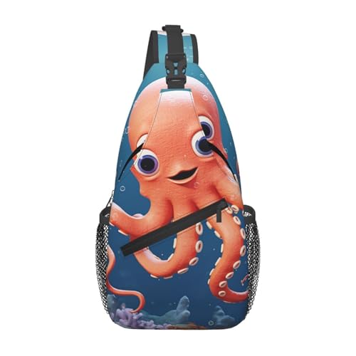 Bolso tipo Sling para mujer y hombre negro con diseño de pulpo