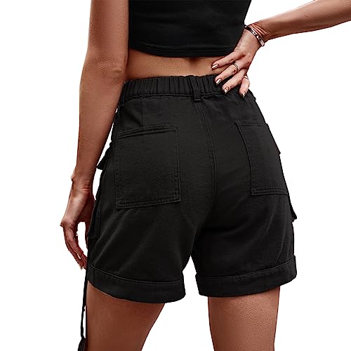 Denim Cargo Pants Casual Pocket Shorts Elastic Waist Women Shorts2