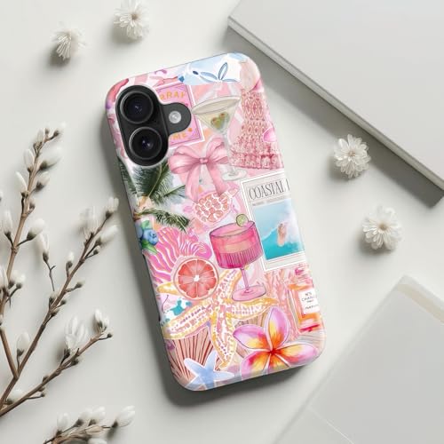 Coque iPhone 16 Plus Goodon : protection rigide double couche et silicone Paradis rose avec fleurs