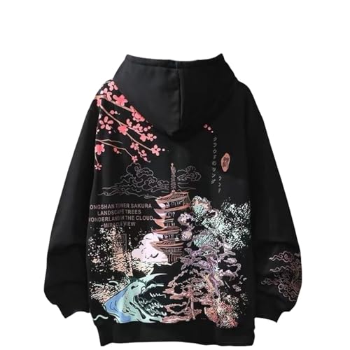 Sudadera con capucha para hombre de primavera/otoño estilo harajuku holgado negro thin-012 XL 1