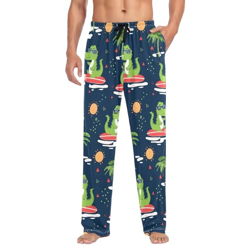 Green Crocodile Surfing Tropical Men's Pajama Pants Lightweight Sleepwear Bottom Lounge Pants