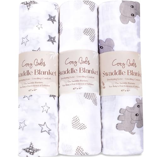 Image of CozyBubs Muslin Swaddle Blankets - Breathable and Skin-Friendly Swaddle Blanket for Girls and Boys - Perfect Nursery Essential and Baby Shower Party Gift - 47 x 47 inches 3-Pack