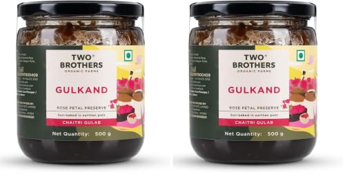 Image of Two Brothers Organic Farms - Natural Gulkand | A Rose Petal Preserve | Sweetened Using Raw Honey | No Added Sugar | Rose Petal Jam (500G) (Pack of 2)