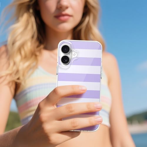 Coque iPhone 16 rigide en polycarbonate violet à rayures lavande épurées