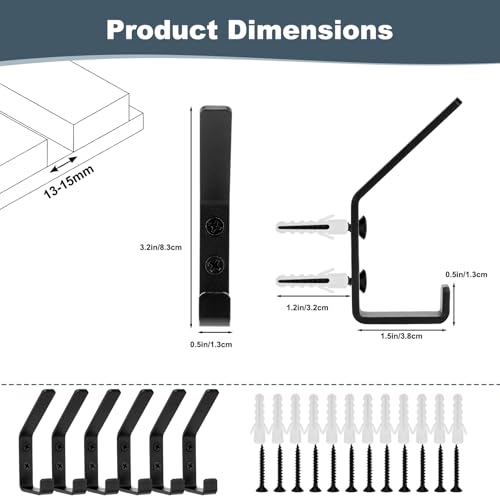 mobumeia 6 Stück Akustikpaneele Wandpaneele Kleiderhaken, Haken für Akustikpanele, doppelter Garderobenhaken Schwarz für Acoustic Panel, Akustikplatten Wandhaken Schwarz, Aluminium, 13mm