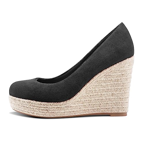 TNYNFBEB Womens Wedge Heel Close Round Toe Pumps Slip-on Prom Party Cute Basic Classic Summer 3.9 Inches Heels2