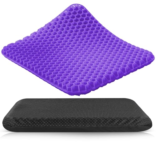 Esilihom Large Gel Soft Sitter Cushion, Honeycomb Design Seat Cushions with Cloth Cover, Relieving Back Coccyx Pain Pressure, Ergonomic Design for Seat Pads(Purple, 42cm x 37cm)