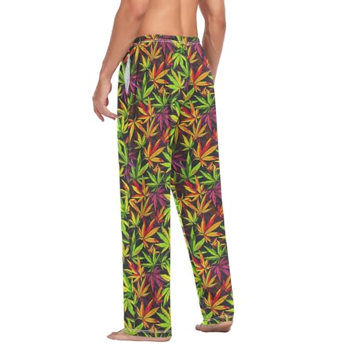 Aflyko Men's Pajama Pants Marijuana Bright Pjs Sleepwear Bottoms3