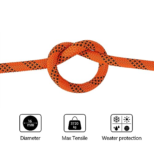 Lucky Monet 5/8 Inch x 100 Feet Arborist Bull Rope - High Strength 8200 Lb Breaking Strength Double Braid Rope Tree Felling Rope Outdoor Polyester Rope for Hiking Camping, Orange