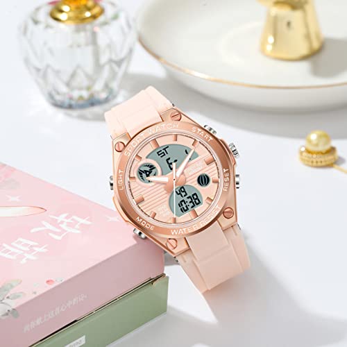 Montre numérique sport rose antichoc et étanche à affichage LED lisible