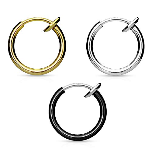 Via Mazzini 13mm Gold Clip-On Fake Piercing Ring Combo of 3 Pack of 3 - Image 2