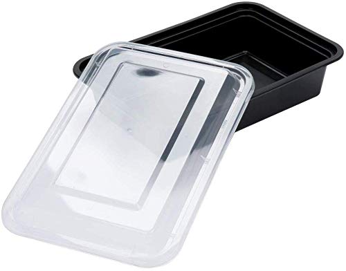 SAFEPRO 38 oz. Black Rectangular Microwavable Container with Clear Lid (Case of 100)