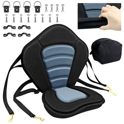 Kayak Seat Deluxe Padded Fishing Boat Seat Deluxe Sit-On-Top Canoe Seat Cushioned - Comfortable Backrest Support Universal Sit with Adjustable Back Strap Detachable Storage Bag