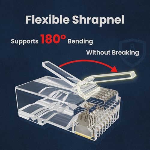CableGeeker 100-Pack RJ45 Connecteur avec 100-Pack Bottes de secours de la souche, plaquées or Cat6 RJ45 Passer à travers les connecteurs Cat 6 Ends Compatible avec Cat5/Cat5e, Plug modulaire réseau pour UTP Câble Ethernet