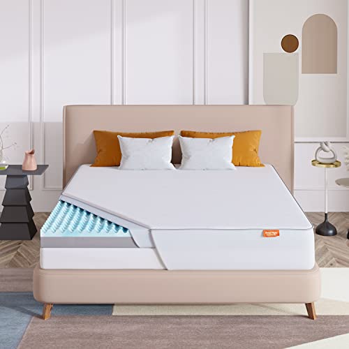 Sweetnight 3 Inch Mattress Topper King Size with Waterproof Mattress Protector, Memory Foam Topper Infused Gel & Bamboo Charcoal, Cooling & Ventilation, Plus 4 Bed Sheet Holder Straps, Medium Plush