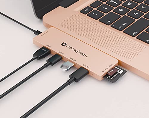 70% Off Discount NOV8Tech USB C Hub HDMI Multiport 7in2 Thunderbolt 3 Adapter Dongle for Gold MacBook Air M1 2021 2020 2019 2018, Thunderbolt 3 100W Power Delivery, 2 USB 3.0, USB C Data Port, SD/Micro SD Card Readers