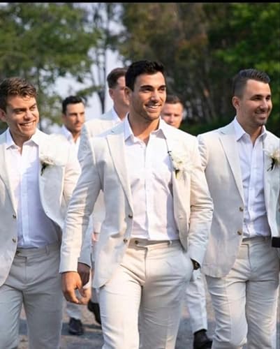 Men's 2 Piece Linen Suit for Men Slim Fit Wedding Retro Formal Beach Wedding Summer Groomsmen Linen Blazer Pants Suit Set2