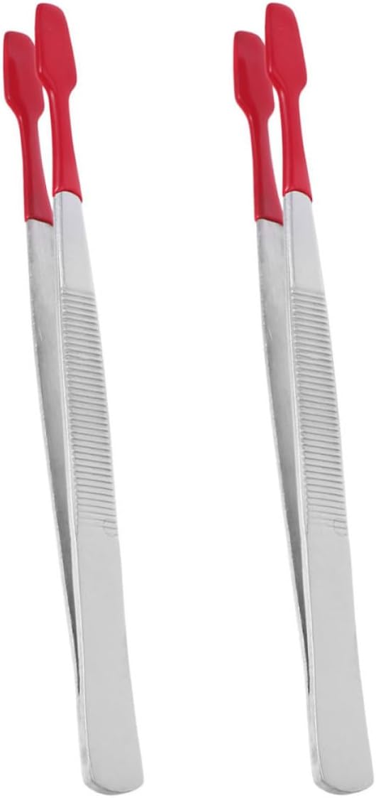 Stamp Tweezers 2pcs Stainless Steel Flat Tip with Rubber Tips