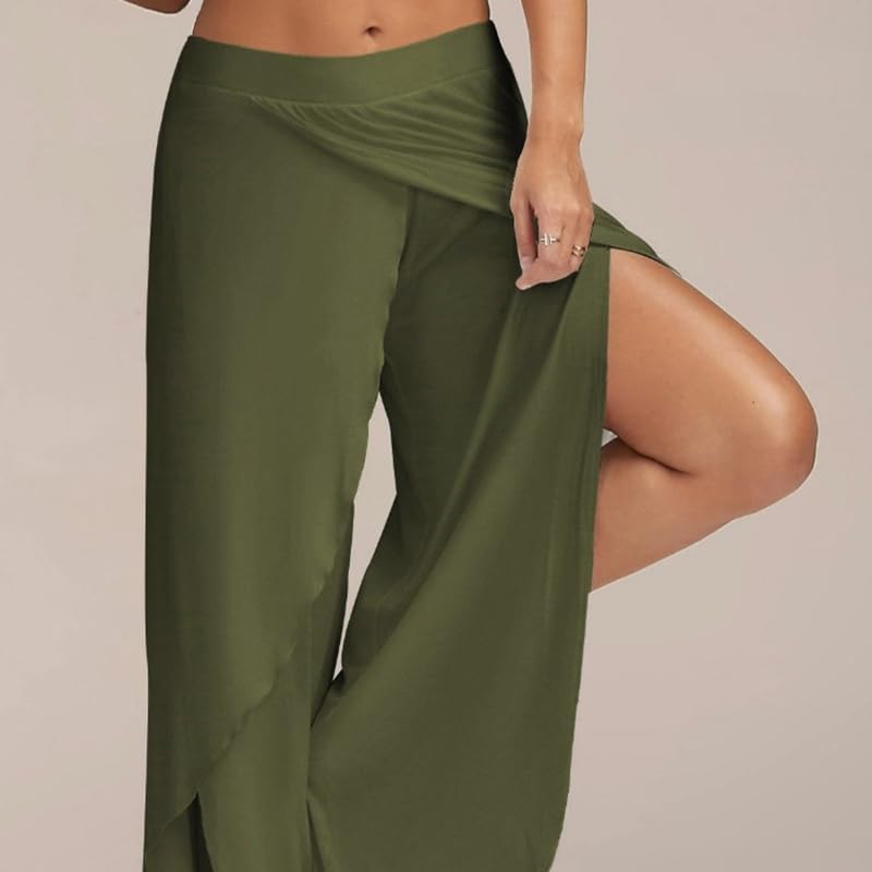 Pantalones de baile para mujer, de gasa, sueltos, para bailar, de pierna ancha, leotardo latino, yoga, práctica, cintura alta, pantalones largos suaves para el hogar