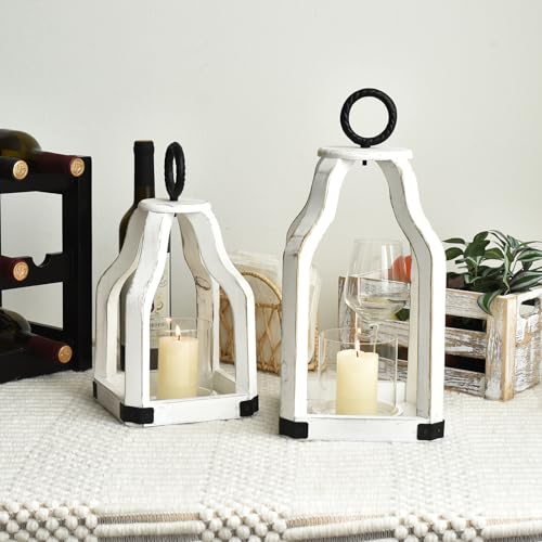 Rustic-Farmhouse-Wood-Candle-Hurricane-Lantern-with-Glass-Candlestick-Holder-for-Patio-Table-Centerpiece-White-Set-of-2 Rustic Farmhouse Wood Candle Hurricane Lantern with Glass Candlestick Holder for Patio Table Centerpiece White Set of 2