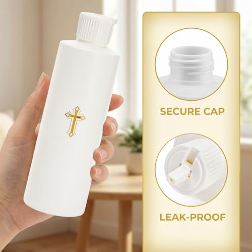 Image of Hiceeden 3 Pack 250ML Water Bottles Catholic, Empty Container Water Plastic Bottle, Cylindrical Water Bottles with Gold Cross Pattern, White(8.4oz)
