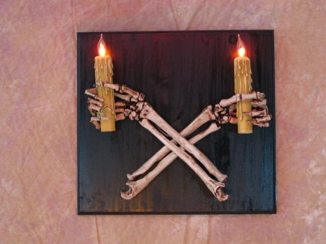 Wall Scone Crossed Skeleton Arms Holding Candles