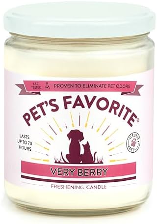 Pet's Favorite Pet Odor Candle, Clean Burning, Long Lasting Scented Candles with a Natural Fiber Wick and 70 Hour Burn Time, Very Berry