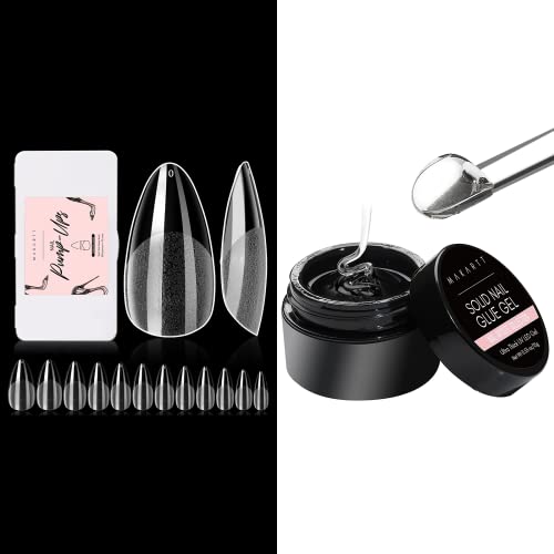 Makartt Solid Nail Gel for Soft Gel Tips Acrylic Nail Tips Glue Gel Curing Needed Bundle with Makartt 504Pcs Soft Gel Full Cover Tips, Almond Stiletto False Nail Tips Press on Nails