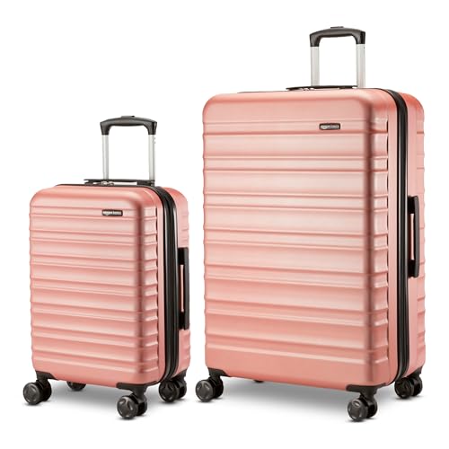 Amazon Basics 2-Piece Hardshell Suitcases Set (21', 30'), Expandable Travel Luggage with Scratch-Resistant Surface, Four Multi-directional Wheels, Telescopic Handle, Rose Gold