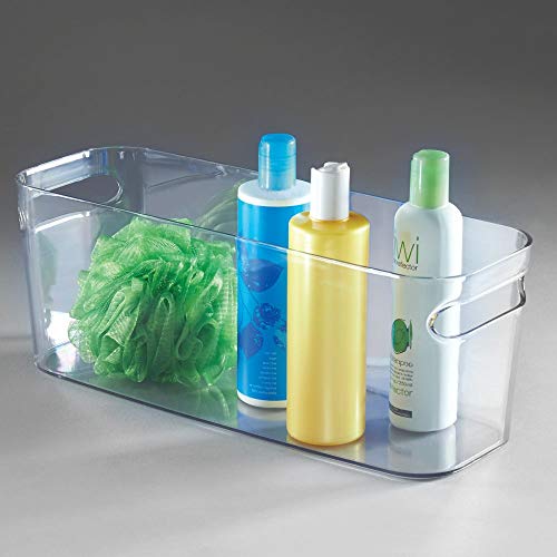 mDesign Bathroom Vanity Plastic Organizer Storage Bin Tote with Handles for Health and Beauty Products, Shampoo Bottles, Lotions, Hand Towels - 4 Pack - Clear