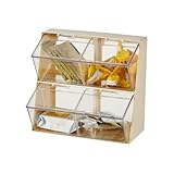 SIzlaho シンプルなデスクトップ収納ボックス、引き出し式デザイン、持ち運び簡単、透明なディスプレイスタンド、ほこりを防ぐ蓋付き、コーヒーカプセル、飲み物、ティーバッグ、スナック収納ラック、省スペース、家庭のキッチン、オフィスデスク、パントリーに最適 (ベージュ,27.6*12.5*25cm（蓋付き）)