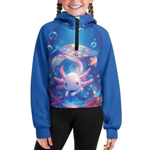 Cute Hoodies for Teen Girls Graphic Sweatshirt Half Zipper Pullover Outfits for Kids Fall Jackets with Pockets 5-14