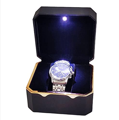 QIFFIY Caja de joyería Watch Box Flip Storage Box 11.5 * 11 * 7 CM, La Caja de Almacenamiento de un Solo Reloj para Hombres y Mujeres, se Puede Utilizar como Caja de Regalo (Color : Black) Cover