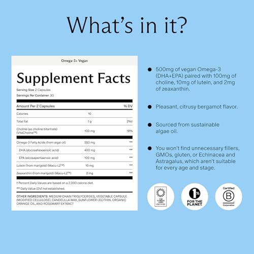 Image of Needed. Prenatal Omega-3, 1000mg DHA, 1000mg EPA, 30-Day Supply | High Potency Dose of Sustainably Sourced Bergamot Flavor, Encased in a Gelatin-Free, Plant-Based Softgel Shell
