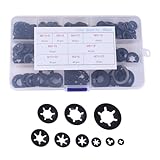 AOMIKITSTU Push Lock Washer 380pcs, M2, M2.5, M3, M4, M5, M6, M8, M10, M12 Retainer Washer, Starlock Adapter, Speed Lock Washer, Push on Washers, Lock Washers for Unthreaded Shafts