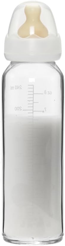 HEVEA Standard Neck Glass Baby Bottles – Medium Flow Anti Colic Baby Bottles 3-24 Months – BPA-Free, Single-Pack (240 ML)