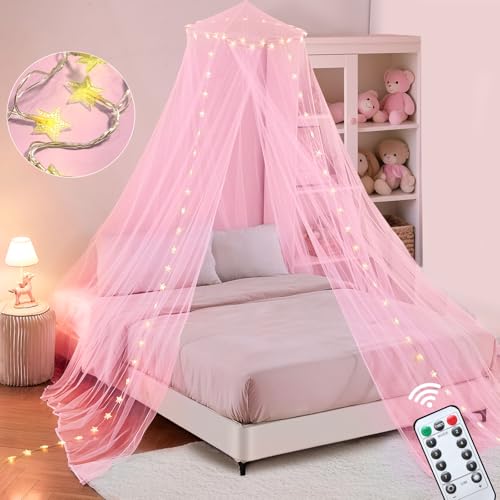 Lovelite Bed Canopy for Girls, Pink Canopy Bed Curtain with
