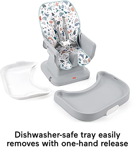 Fisher-Price Spacesaver Simple Clean High Chair Baby To Toddler Portable Dining Seat With Removable Tray Liner, Pacific Pebble #TOP5
