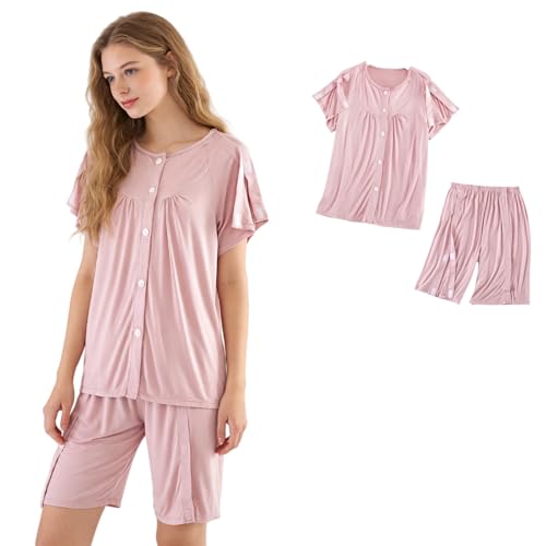 KUMUROETA Bedridden Patient Clothing,Tearaway Disability Clothing for Post Surgery,Special Care Clothing,Suitable for Home Care,Post-Operative,Fractures,Rehabilitation Center,Elderly,Pink