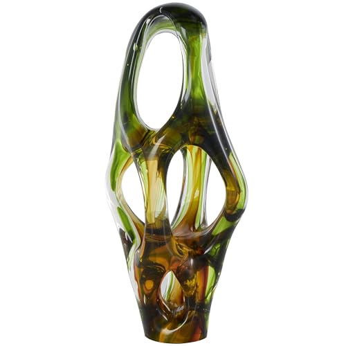 Escultura Decorativa Abstracta de Vidrio Verde 6 x 5 x 16 in